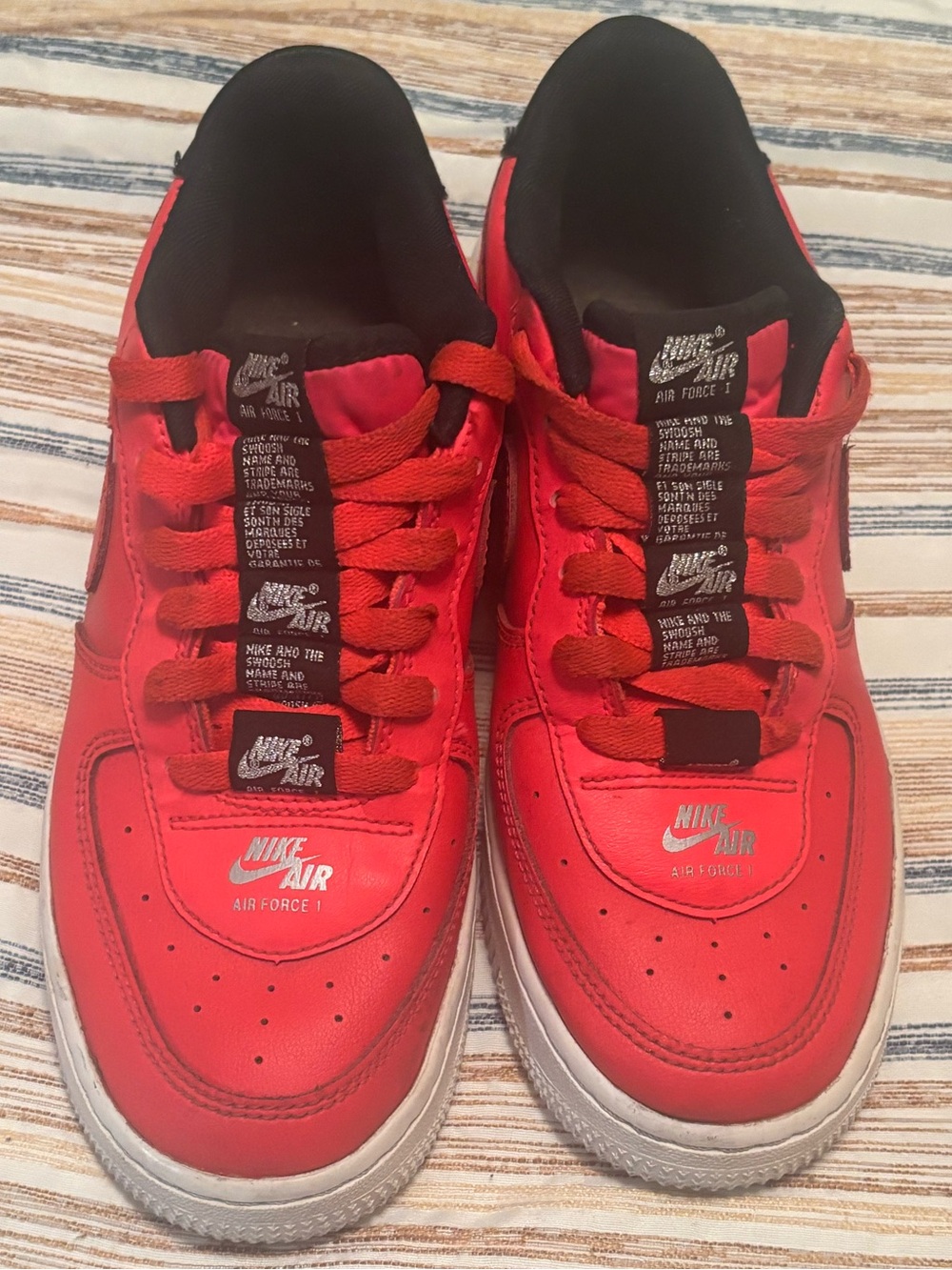 Nike Air Force 1 Low Top Sneakers - Red and Black Youth 4.5